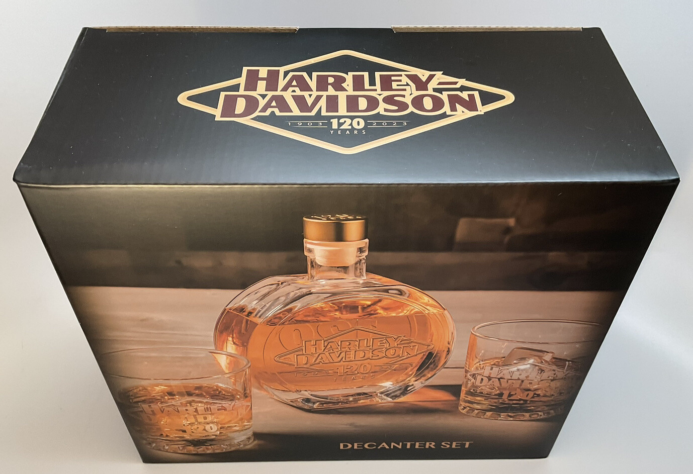 Harley Davidson 120th Anniversary Decanter Set Collectible New Free
