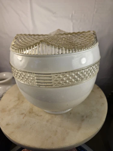 Vintage Mid Century Art Deco Flush Mount Light Fixture Milk Glass Globe Shade