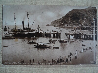 CATALINA ISLAND Avalon CA California Arrival of Steamer Ship 1911 Postcard