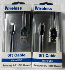 2 PACK!!Just Wireless 6 ft TPU Micro USB Cable- Black- Samsung, LG,Wuawei,New ‼️
