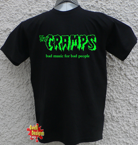 Bad Music For Bad People Maglietta Punk THE CRAMPS '' - Psicobilly, Taglie S-XXL, Colore Verde Neon Regalo Per Bassista - Foto 7