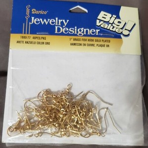 Authentic Darice Jewelry Designer--1" Fish Hook Earrings-Gold Plated-48 Pieces