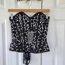 Living Dead Souls Womens Corset Size Medium Black/White Animal Print Zip Lace Up