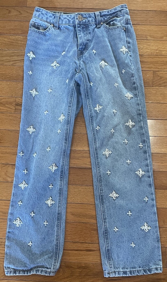ban jara Jean Straight Leg Jeans Peal/beads Accent Boho
