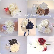 Wedding rose flower corsage with pearl, ribbon or diamante bridesmaid prom party