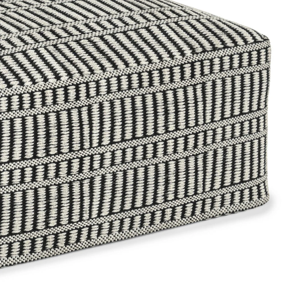 Safford Square Woven Outdoor/Indoor Pouf in Black and White - Image 4 of 4