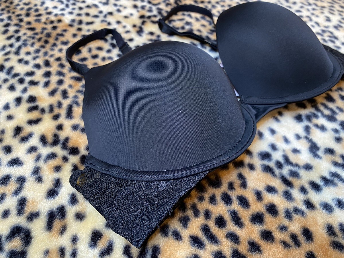 Victoria Secret Bra 32C T-Shirt Push Up Full Coverage Black Lace