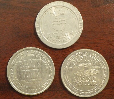 3 JETONS CHIPS DE CASINOS LAS VEGAS, ANNÉES 79-80, TRÈS RARES, BON ÉTAT, MÉTAL