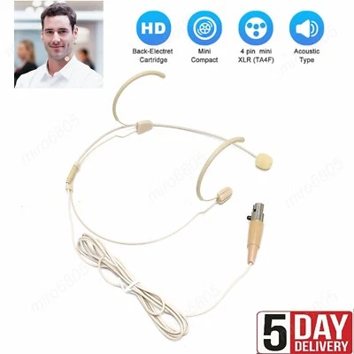 Headset Mic Headworn Microphone Mini XLR 4 Pin TA4F For Shure Wireless System US