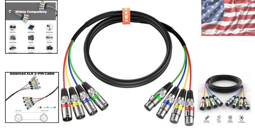 3ft 4-Channel XLR Snake Cable, Color-Coded Male to Female Mic Connection - Picture 2 of 8
