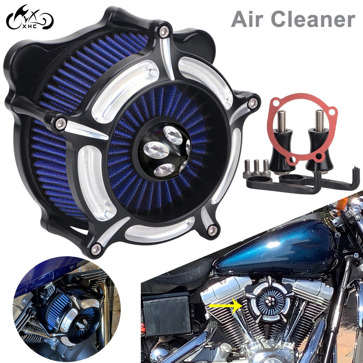 Blue Spike Air Cleaner Intake Filter Kit For Harley Dyna Softail