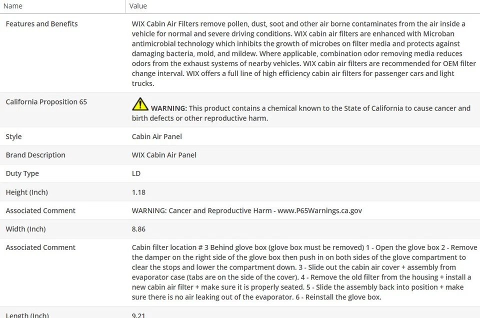 Filtro de ar de cabine WIX para ACURA TL 2007-2014 V6-3.5L - Imagem 3 de 4