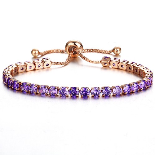 Rose Gold Adjustable Bridesmaid Tennis Rhinestone Bracelet Cubic Zircon Crystals - Picture 11 of 12