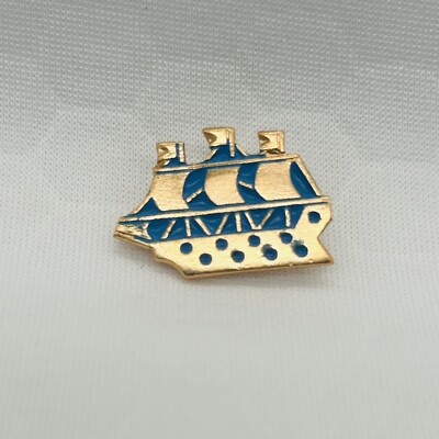 USSR Soviet Era Ship Lapel Pin Blue Enamel Sailing Vessel Badge