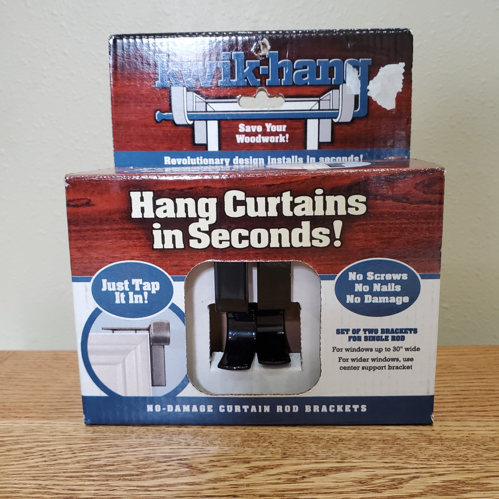 Kwik Hang Curtain Rod Brackets No Damage Set of 2 Brackets for Single 1