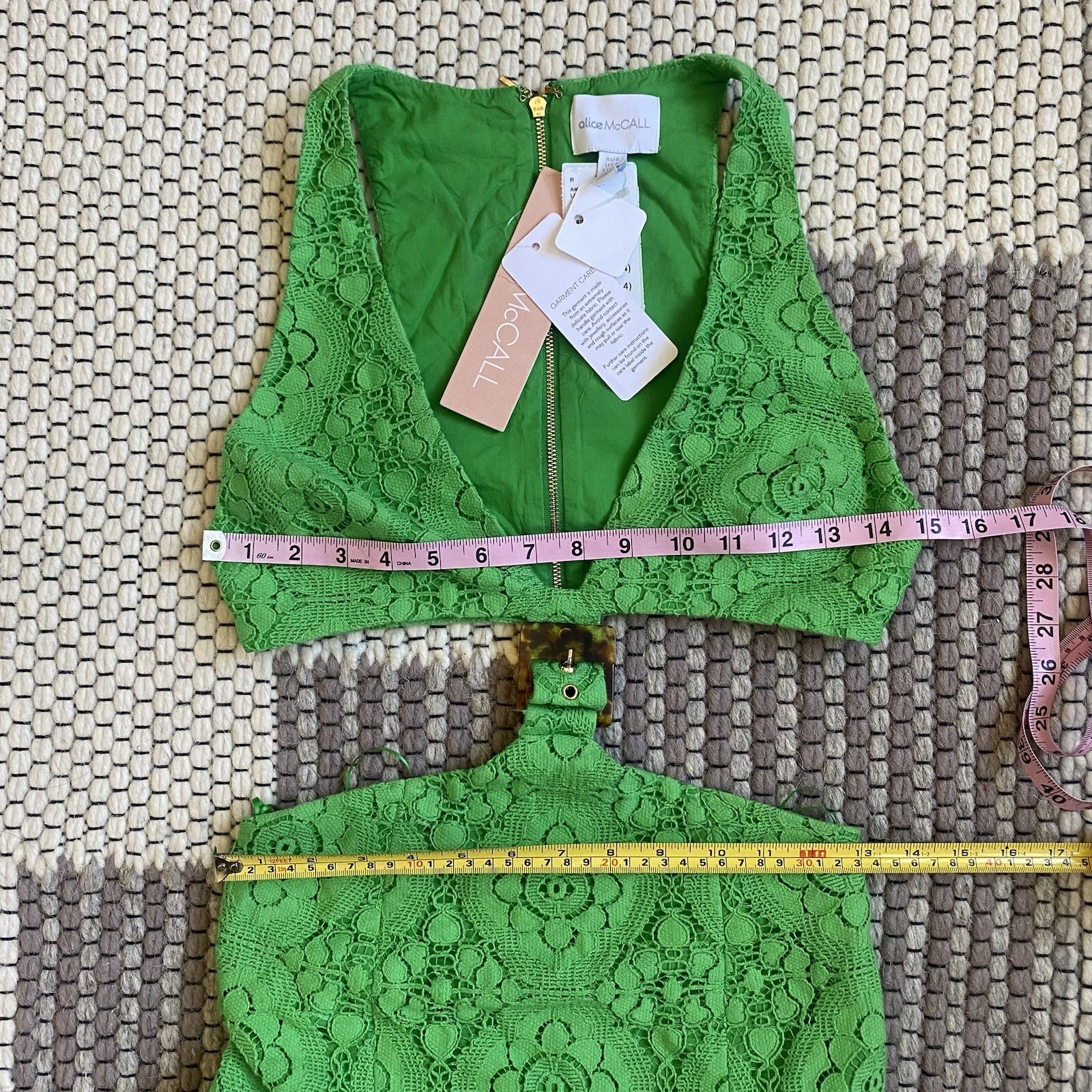 PALM ANGELS NUOVISSIMO abito midi Alice $469 McCall Yvonne pizzo lime taglia US 4 nuovo con etichette