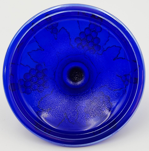 Vtg Imperial Glass Carnival Cobalt Blue Peacock Leaves & Grape Candy Dish w/ Lid - Picture 10 of 11