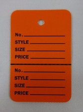 Orange Unstrung 2-Piece Coup on Garment Merchandise Price Tags 1.75" x 2.875" Lg