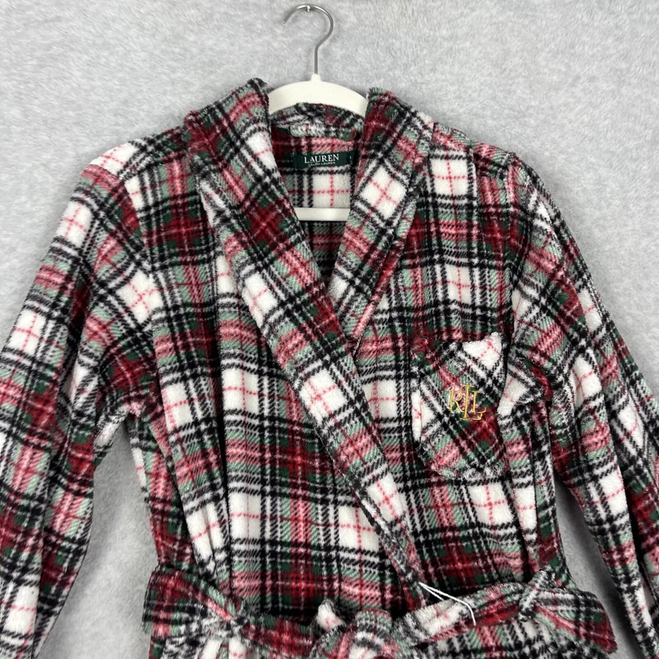 Bata de felpa para mujer Lauren Ralph Lauren talla M tartán a cuadros logotipo clásico preppy Foto 3 de 4