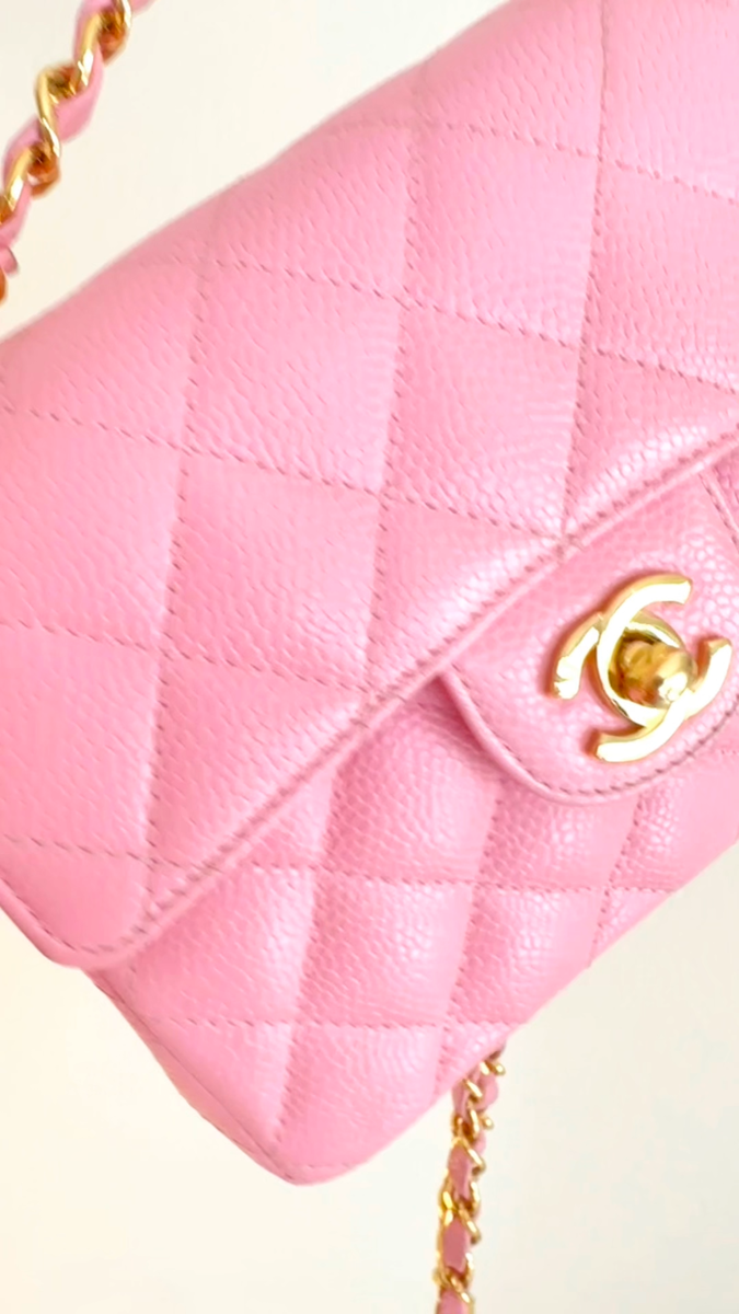 Chanel 2004 Vintage Sakura Pink Square Mini Flap Bag 24k GHW Chanel 2004 Vintage Sakura Pink Square Mini Flap Bag 24k GHW