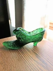 Dark Green Vintage Fenton Glass Daisy Cathead Shoe, 5-1/2 in