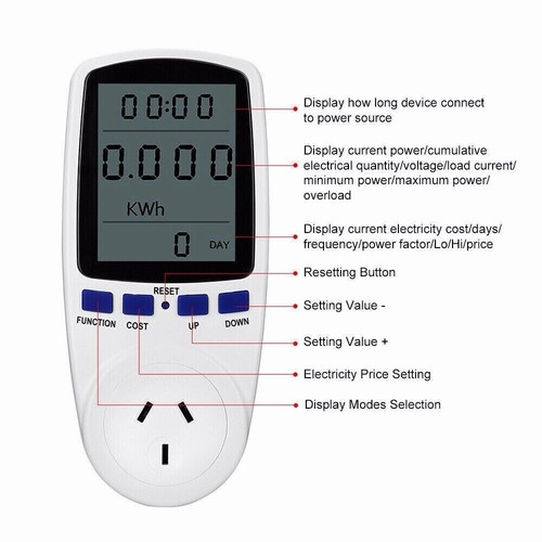 240V Watt Meter Power Energy Monitor Equipment Electricity Usage Socket AU Plug - Picture 5 of 15