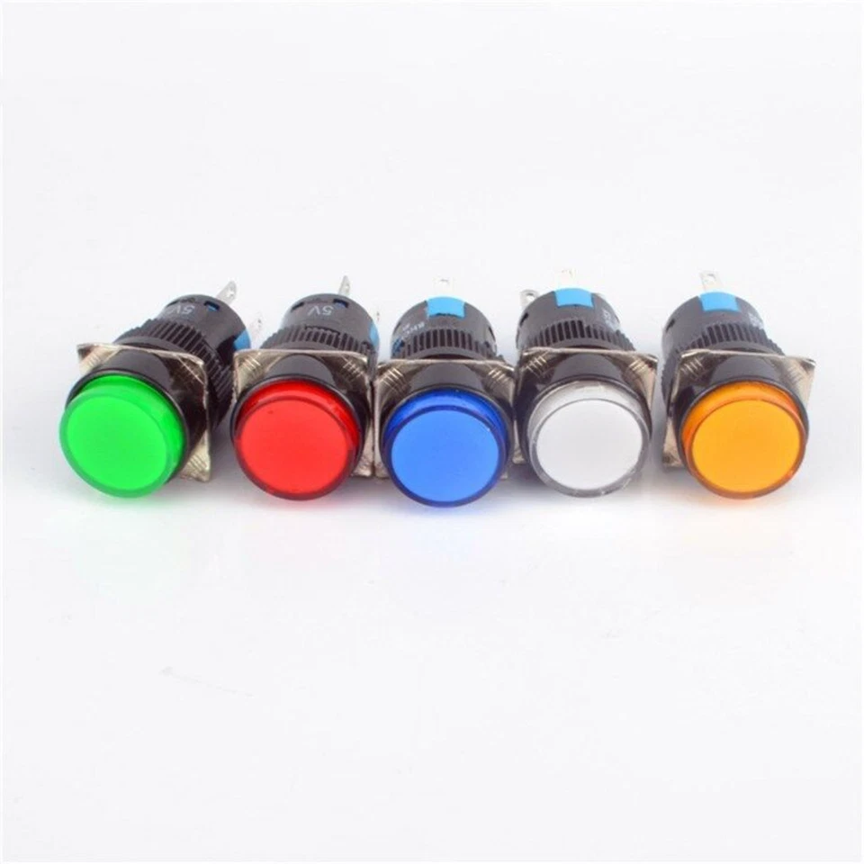 5 Color 16mm Round Momentary Push Button Switch Self-Lock LED Lamp 5 Pins 12V - Image 3 of 4