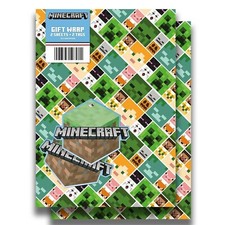 2 PACK Minecraft Birthday Wrapping Paper 4 Sheet 4 Tags total