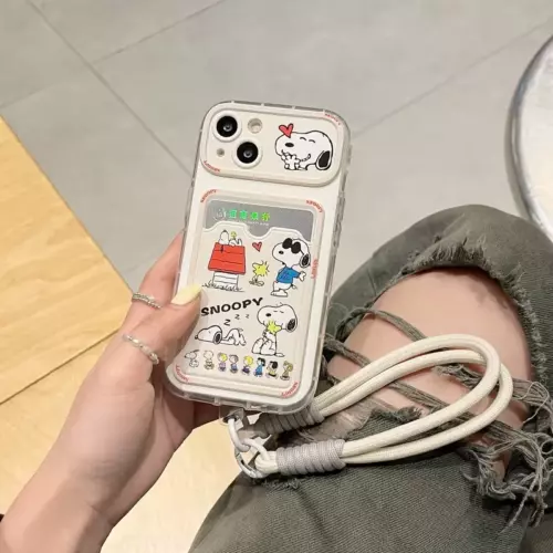 Cartoon Phone case Peanut Snoopy+card pocket+lanyard for iPhone 16 12 11 Pro Max - Picture 3 of 15