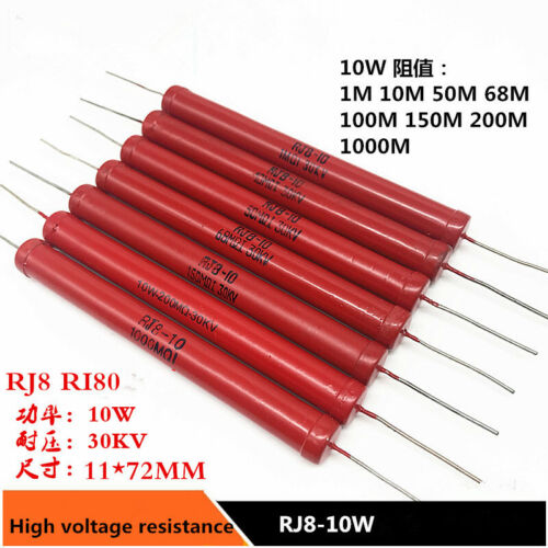 1pcs RI80 High Voltage Resistance 10W 30KV 1M-10M-50M-68M-150M-200M-1G - Picture 1 of 20