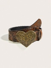Brown Women s Western Belt With Heart Alloy Buckle Size 80 90 100 110