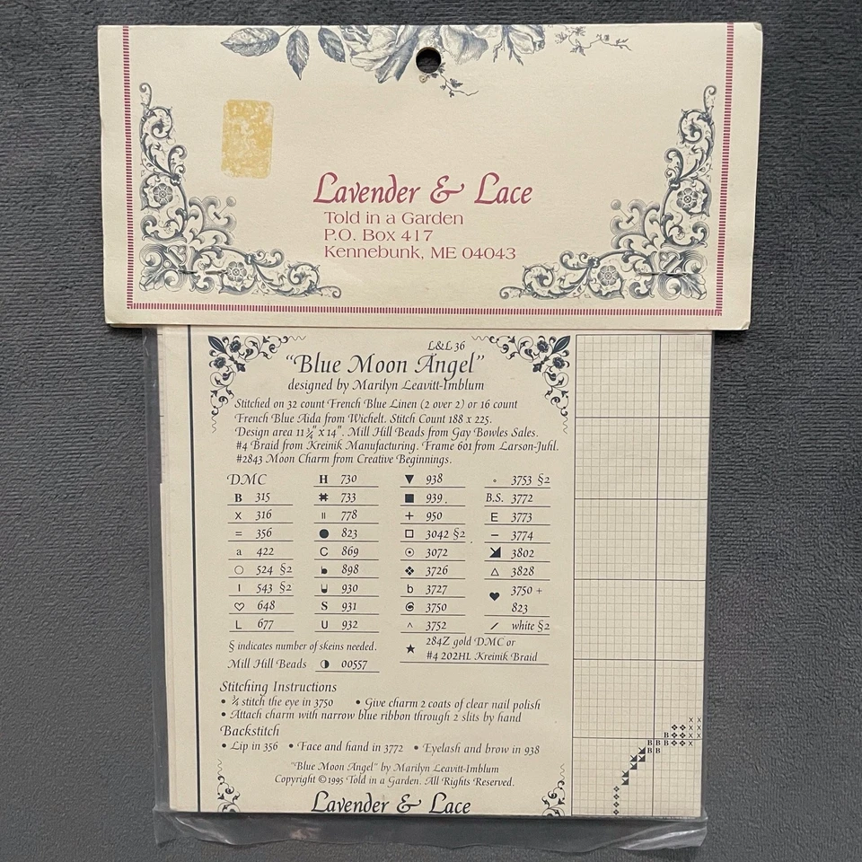 NOS Lavender & Lace Cross Stitch Pattern "Blue Moon Angel" L&L 36 (c 1995) - Image 2 of 3