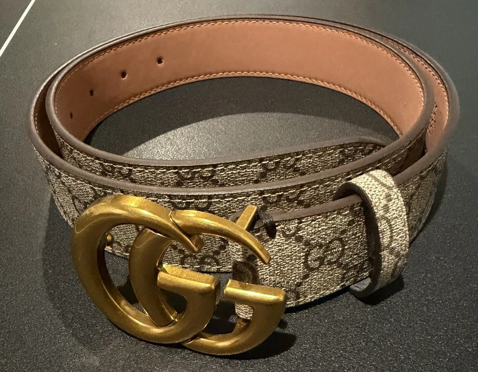 Cinturón Gucci Hebilla Dorada Marrón Monograma Talla 30-33 Foto 2 de 4