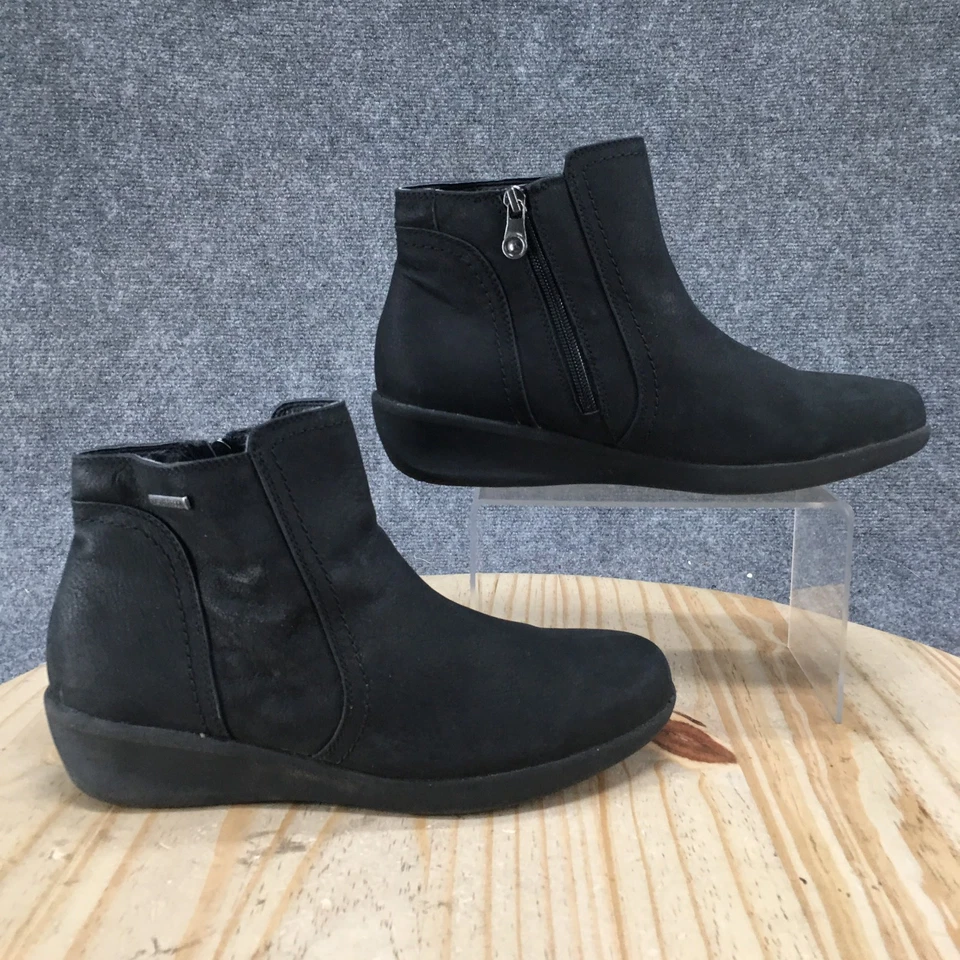 Botas Aravon para mujer 10 B Fairlee botín al tobillo cuero negro informales tacones de cuña Foto 2 de 4