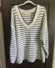 American Eagle Women s Striped V-Neck Knit Pu...