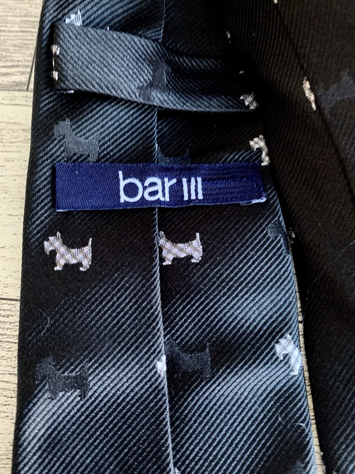 Bar III Men’s Black Designer Tie Schnauzer Dogs 100% Silk 58” Ships FAST! - Image 4 of 4