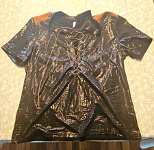 Dayahoza T-Shirt V-Ausschnitt Schnürung Schw...