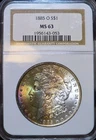1885-O $1 Morgan Silver Dollar NGC MS63 Rainbow Crescent Toned Coin US $1 UNC BU