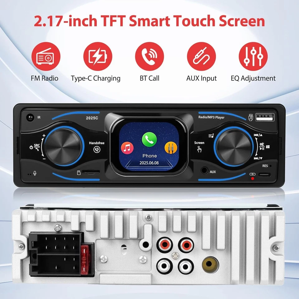 Single Din Car Stereo Radio MP3 Player Bluetooth FM/USB/TF/LCD/Aux In-dash - Image 3 of 4