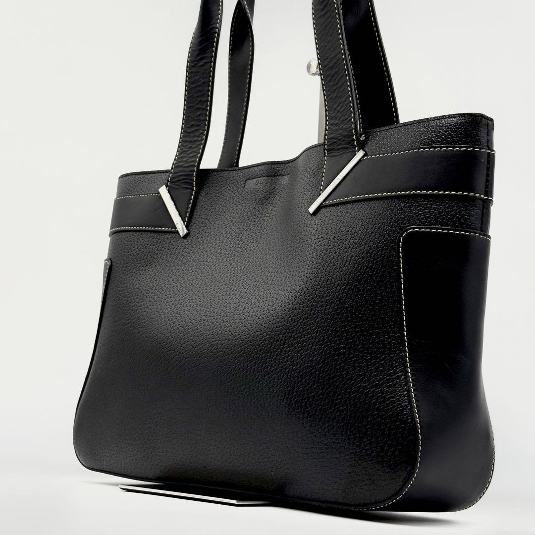 Gucci All Leather Grained Logo Handbag Black 9.3in x 13.6in x 2.6in, Used