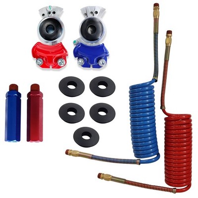 12ft Red & Blue Coiled Air Hose Kit w/ Glad Hands & Aluminum Handles