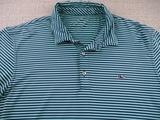 Vineyard Vines Shirt Mens Large Performance Golf Polo Striped Stretch Blue Logo