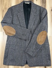 Evan Picone Wool Blazer Sport Coat Tweed Herringbone Jacket Elbow Patches