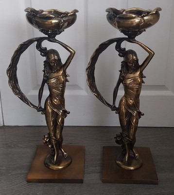 Paar Vintage Mid Century G Paoli ( BRÜDER ? ) Bronze Stil Hebe Göttin Statuen