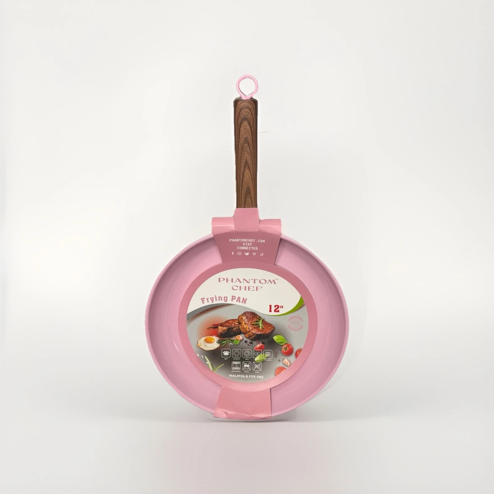 Phantom Chef 12” Nonstick Fry Pan-Pink Aluminum Ceramic Coating