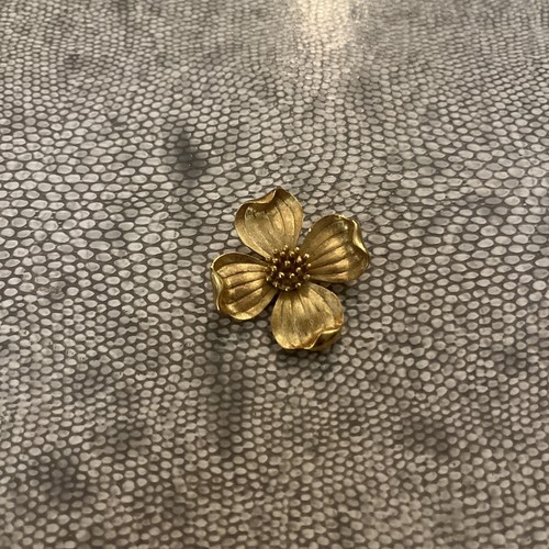Crown Trifari PIN Signed Vtg DOGWOOD Flower Blossom Brushed Gold Tone Brooch