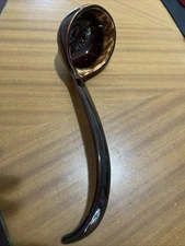 Large Brown Pottery Drip Glaze Serving Ladle Vintage 