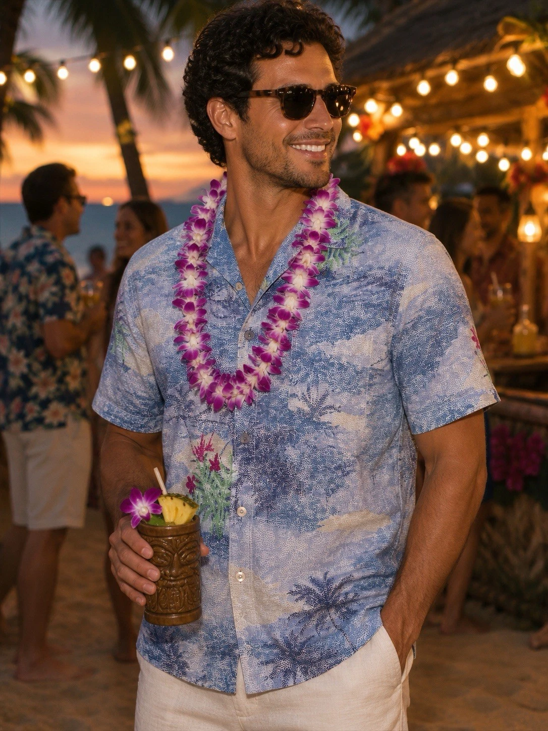 Tori Richard Hawaiian Shirt Mens S All Over Print Blue Pink Made In USA🇺🇸