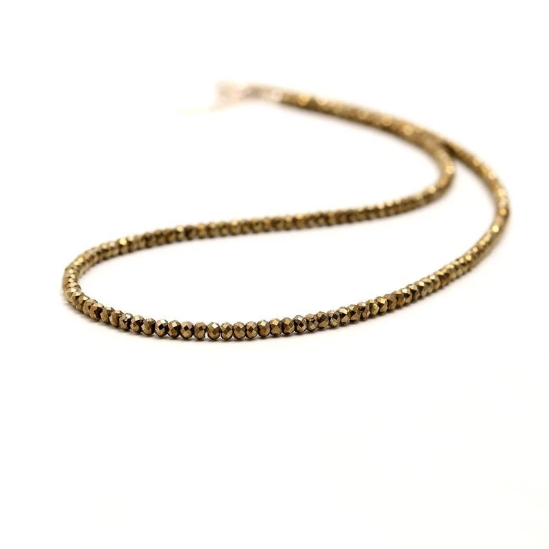 Collares gargantilla con cuentas de piedras preciosas rondelle facetadas de pirita dorada de 3-4 mm para mujer 18" Foto 2 de 4