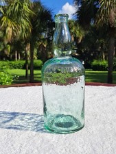 TUMBLED - 1860'S ANTIQUE GREEN APPLE FULL QUART WHISKEY BOTTLE!  10" TALL!